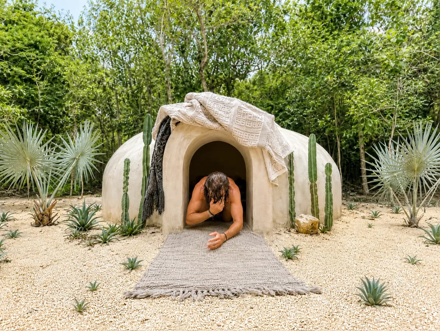 Temazcal sweat lodge ceremony at Onze Xpuha