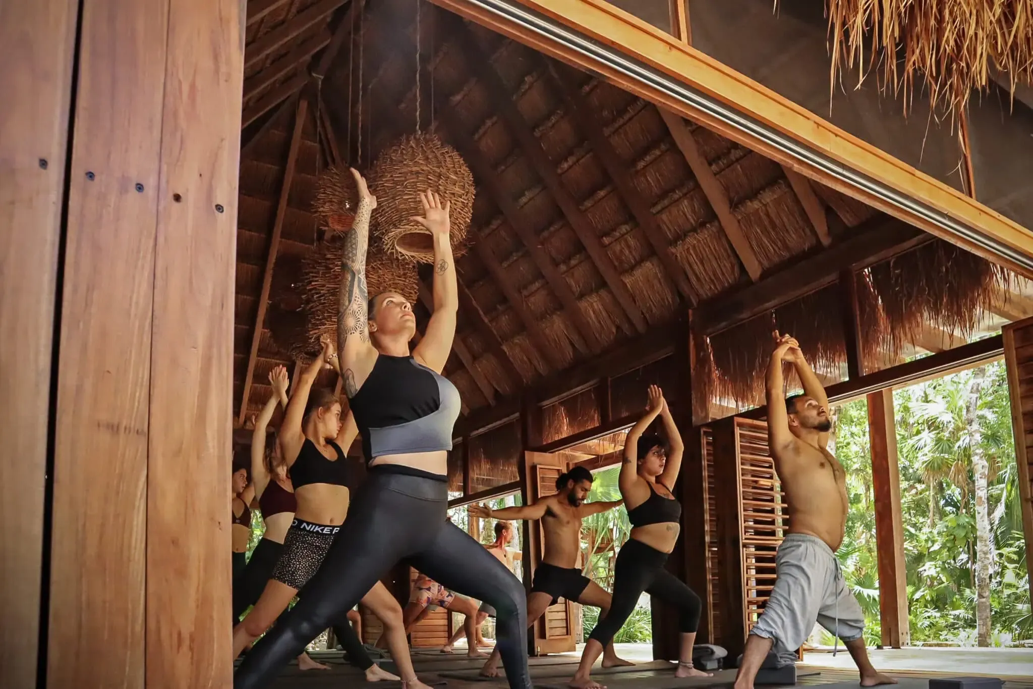Yoga practice in the shala at Onze Xpuha